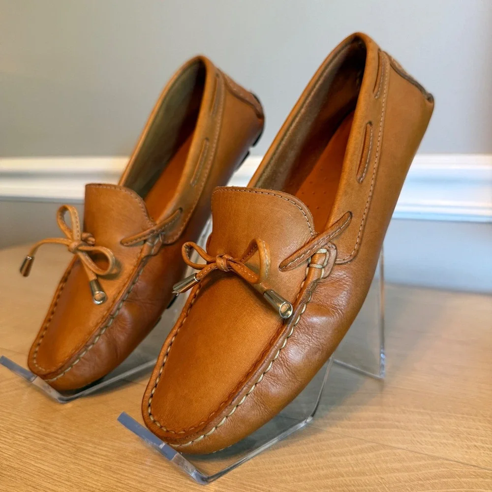 Massimo Matteo‎ Womens Tan Leather Driving Loafers Bow Moccasin MM-306 Size 7 B